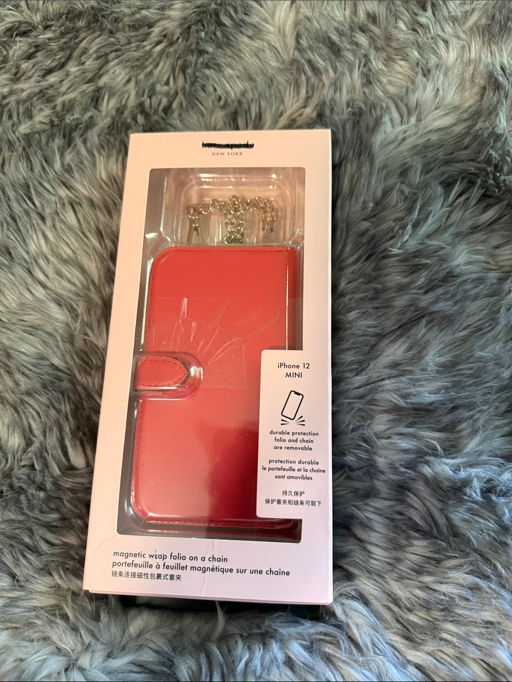 Kate Spade iPhone 12 Mini Red Wallet Case with Chain